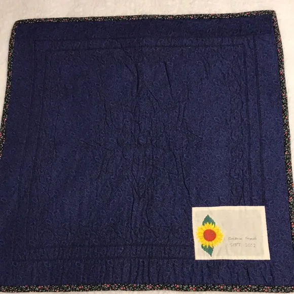 Mini quilt 24”x24” for table or wall. Handmade & high quality blue & multicolor - Picture 7 of 8